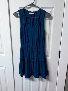 ELINGS Blue Ruffle Tiered Sleeveless Mini Dress Size Small